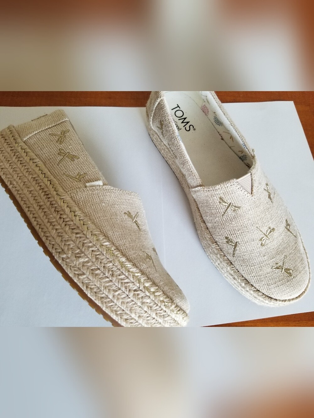 Toms Natural Canvas Slip-On Espadrilles with Subtle Dragonfly Embroidery - Picture 2 of 5